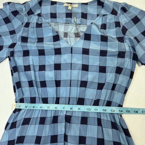NWT Tucker Chelsea Dress Mini Picnic Plaid Crepe de Chine Silk Blue Medium - Picture 6 of 12